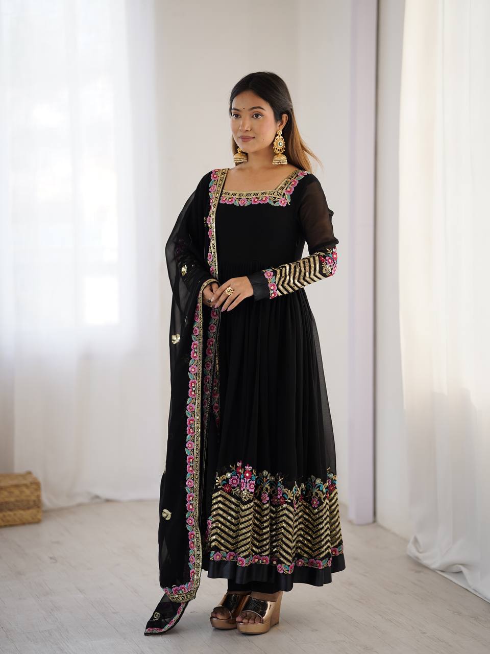Black Georgette Embroidered Anarkali Suit with Sequence Work