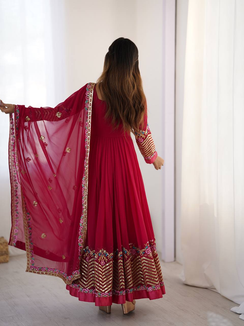 Rani Pink Georgette Anarkali Suit with Sequin Embroidery