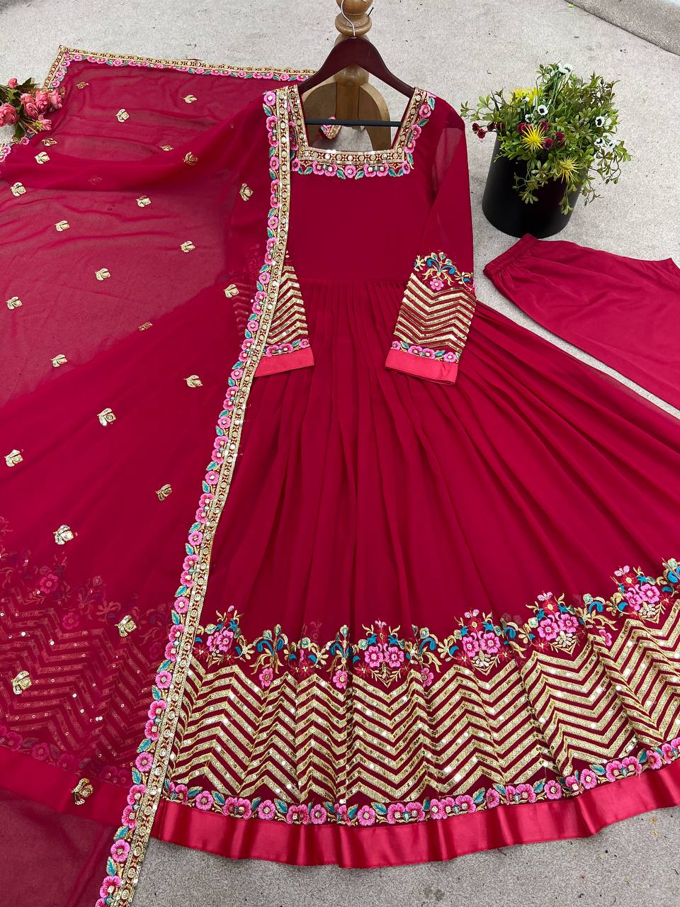 Rani Pink Georgette Anarkali Suit with Sequin Embroidery