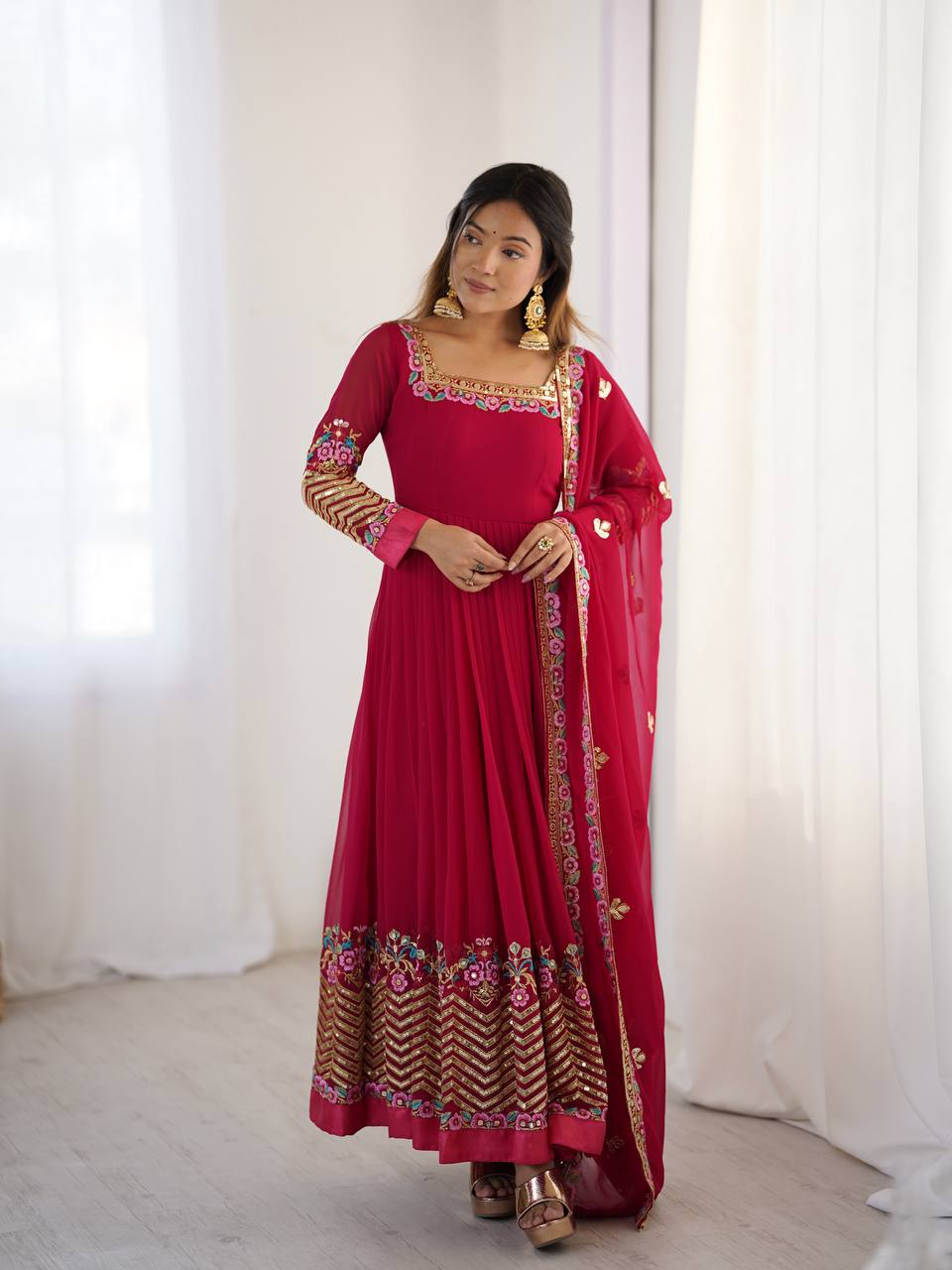 Rani Pink Georgette Anarkali Suit with Sequin Embroidery