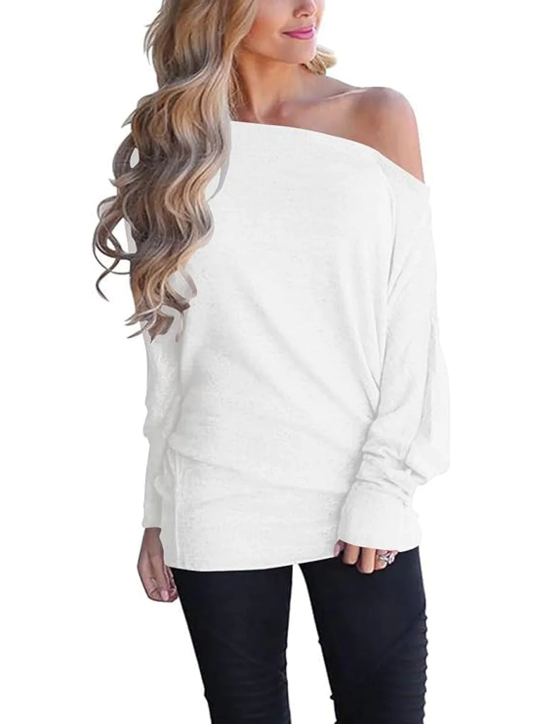 Women's Burgundy Off-Shoulder Long Sleeve Soft Knit T-Shirt - Image 26