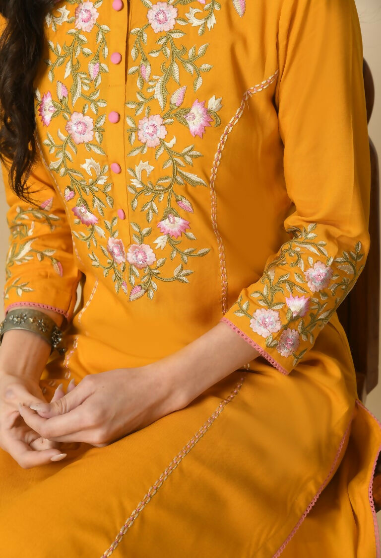 Yellow Cotton Rayon Kurta Set - Bright 2-Piece Ethnic Suit