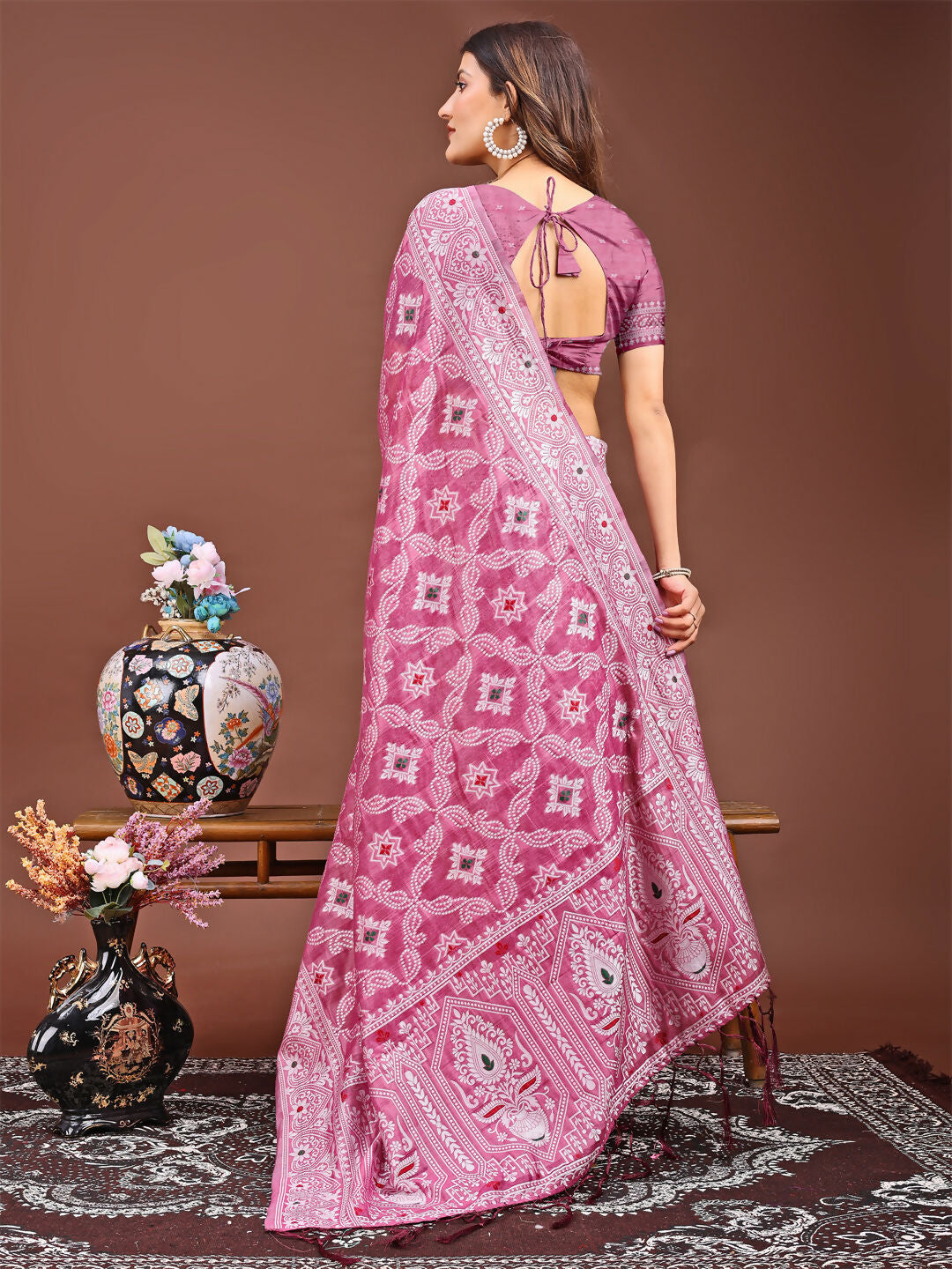 Pankhuri Pink Linen Cotton Saree
