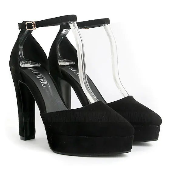 Women's Wine Suede Chunky Heels with Ankle Strap - Image 32