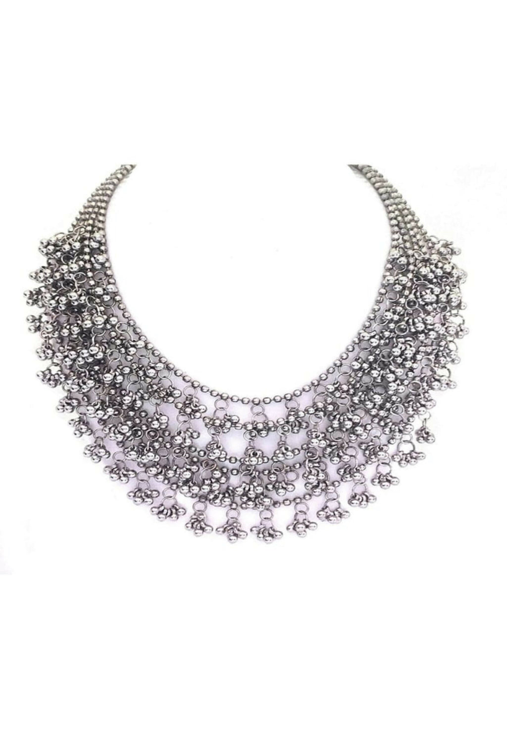 Oxidised Silver-Plated Brass Ghungroo Long Necklace with Earrings