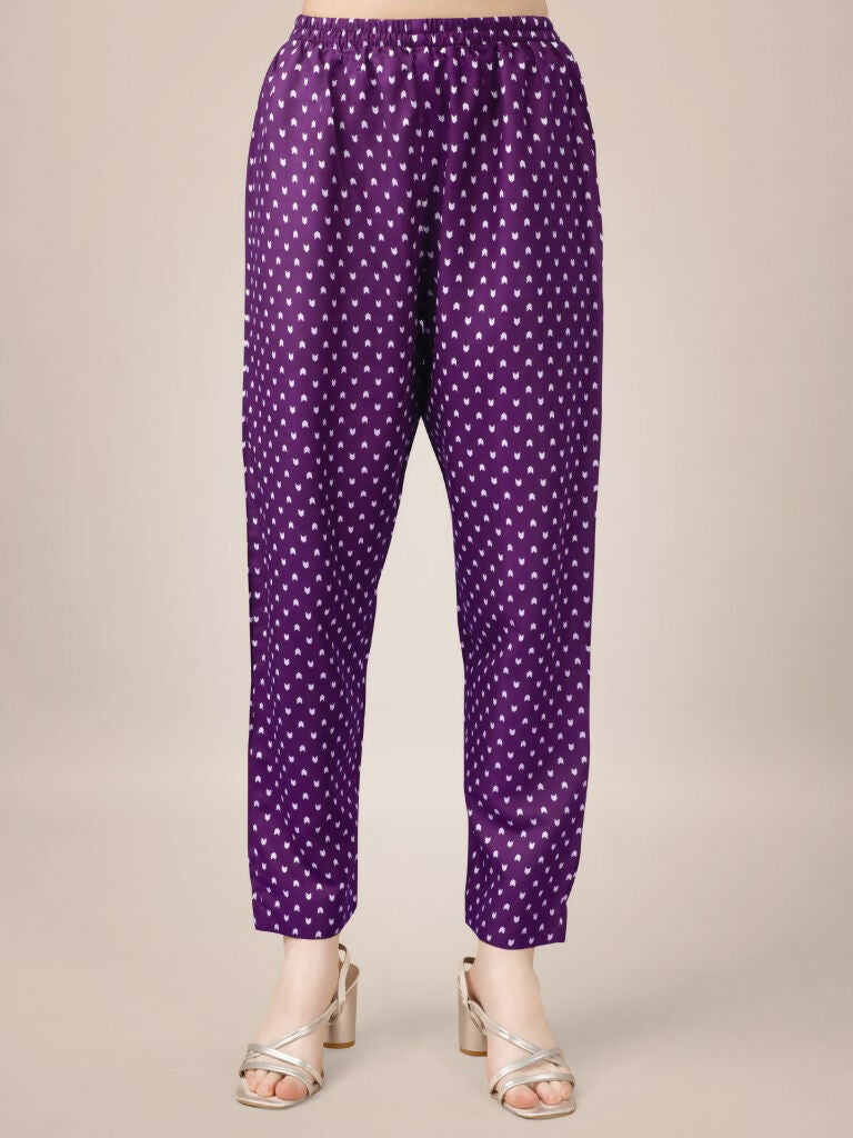 Women's Purple Printed Rayon Kurta Set with Lace Details
