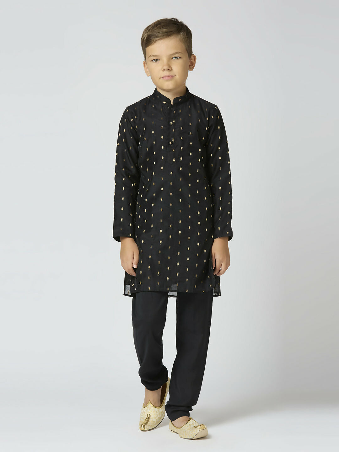 Boys Traditional Black Chanderi Kurta and Pyjama Set for Kids
