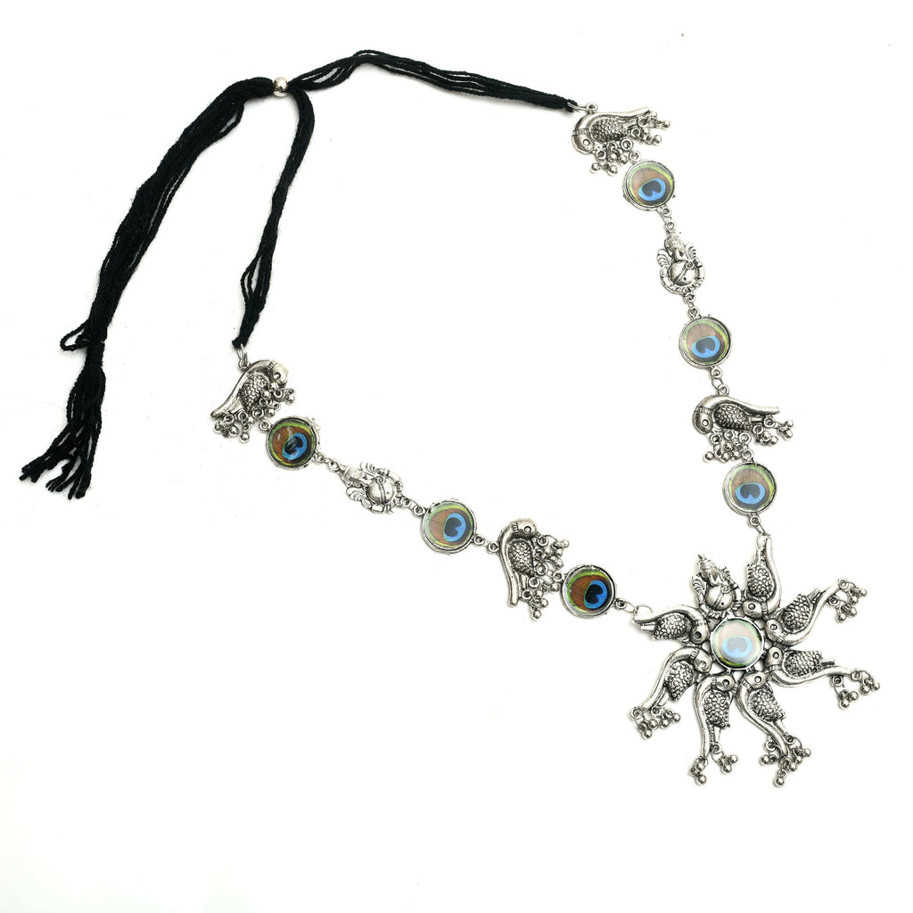Peacock Design Oxidised Silver-Plated Long Necklace Set