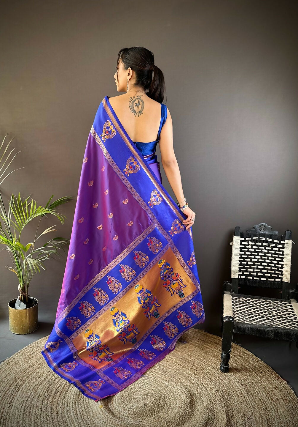 Royal Blue Meenakari Weaving Paithani Saree with Blouse Piece