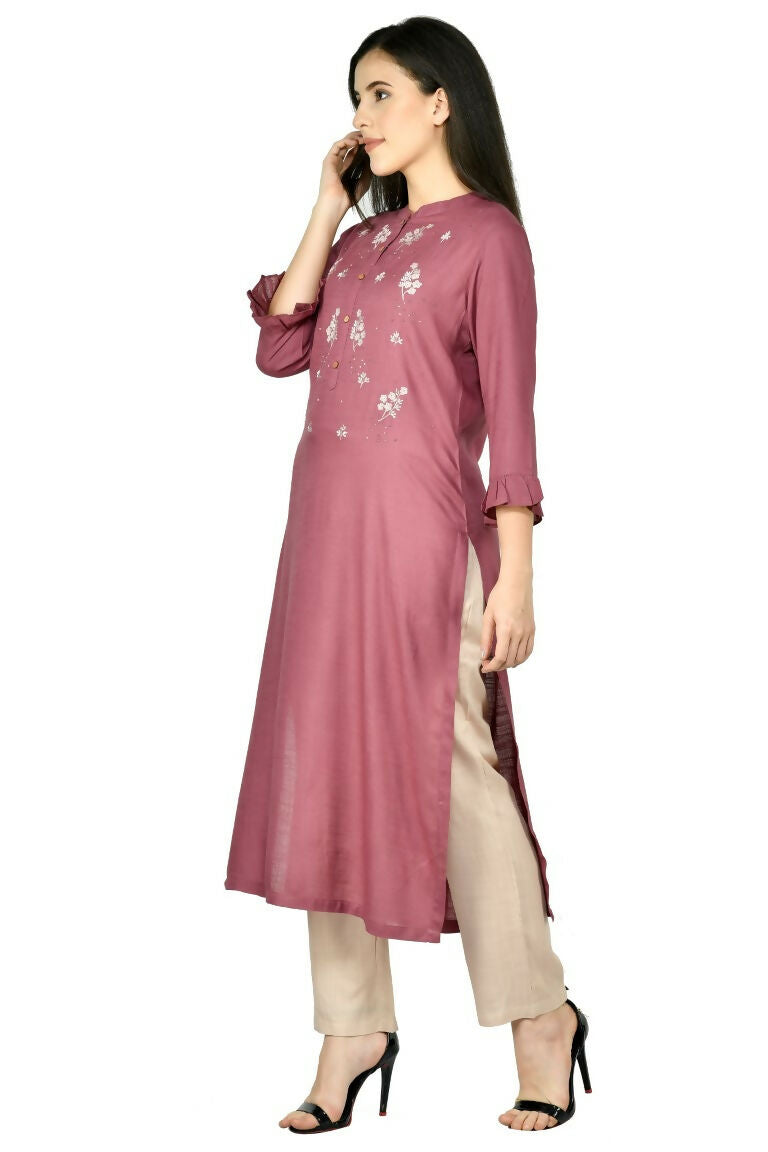 Wine Cotton Rayon Kurta Set with Dupatta