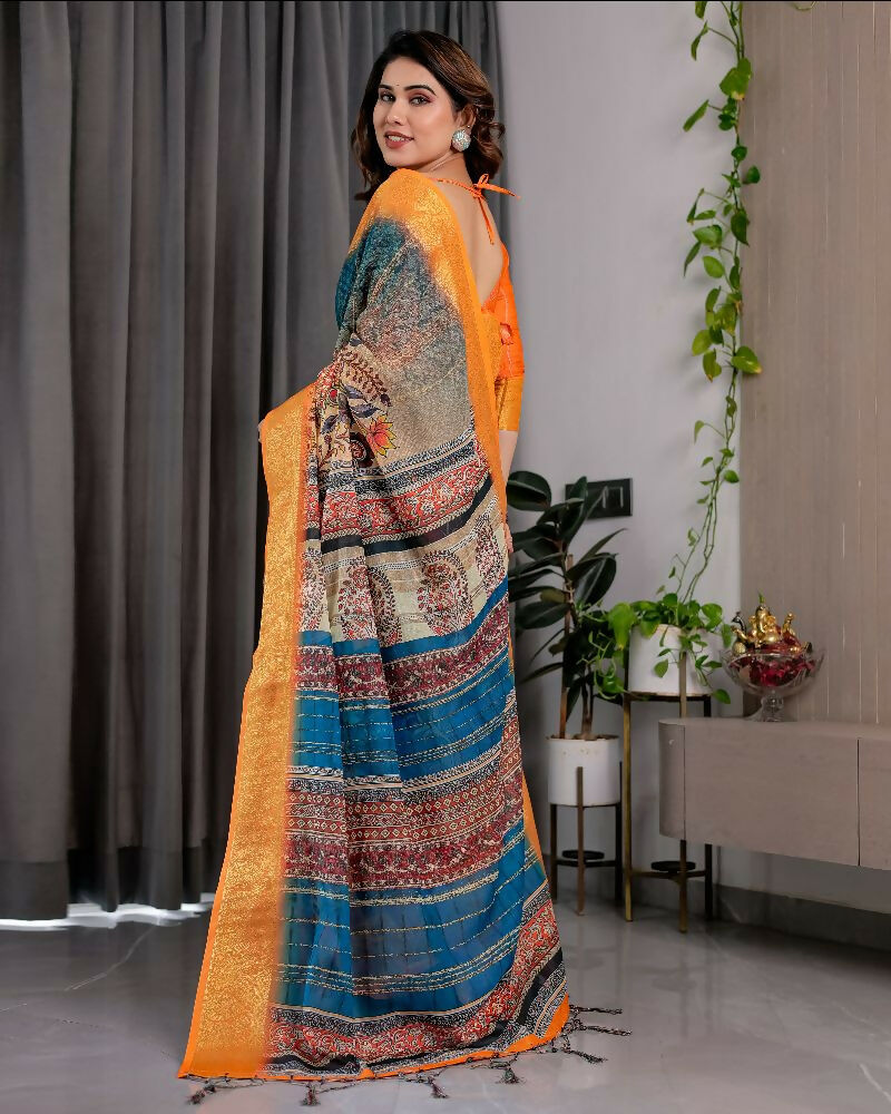 PR Fashion Mustard Pure Handloom Linen Saree