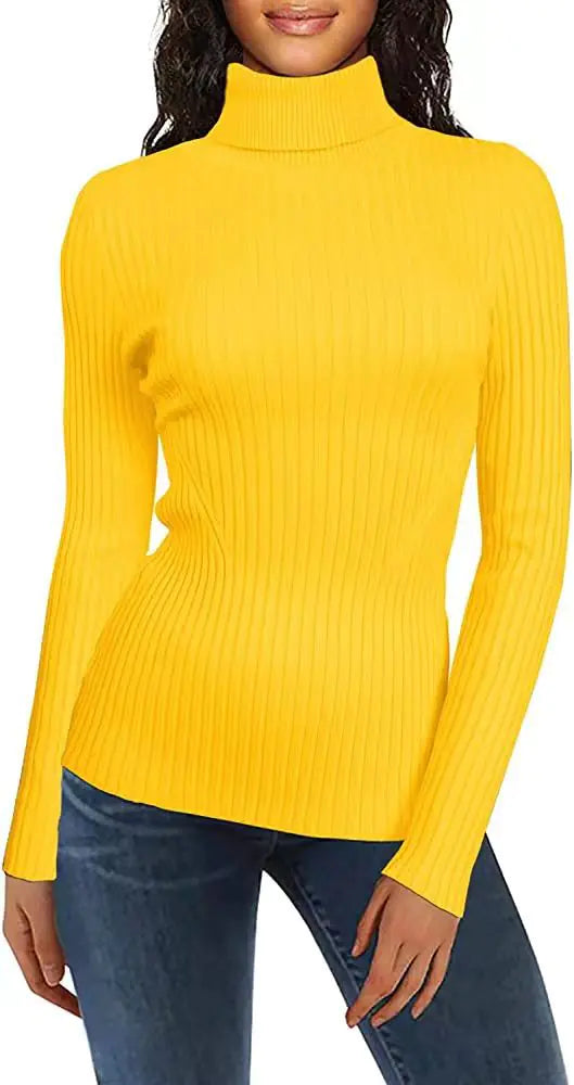 Women's High Neck Ribbed Sweater - Cozy Turtleneck