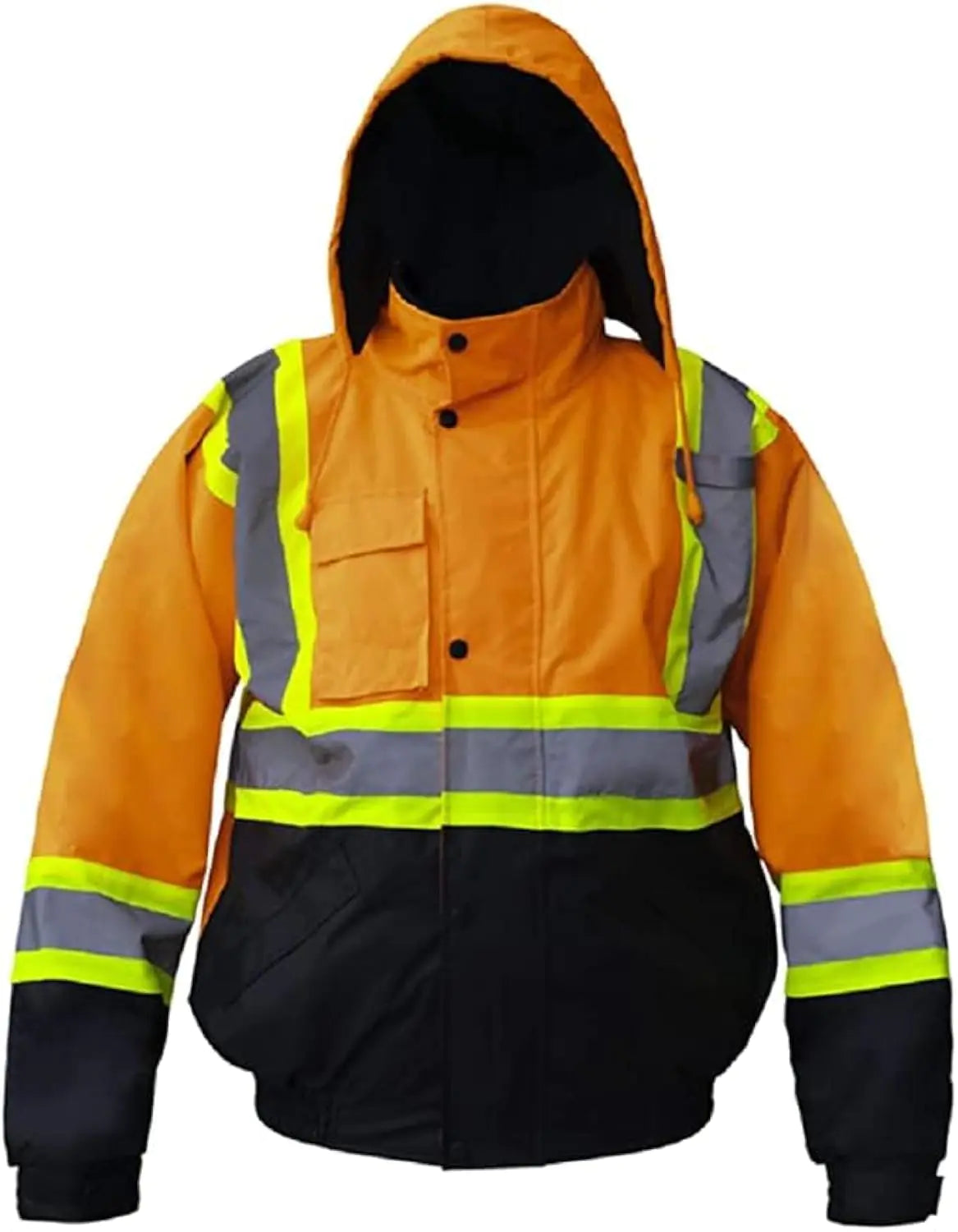 Just In Trend Premium High Visibility Hi Vis Waterproof Fleece lined Jacket/Parka with detachable hood (Large Orange/Black)