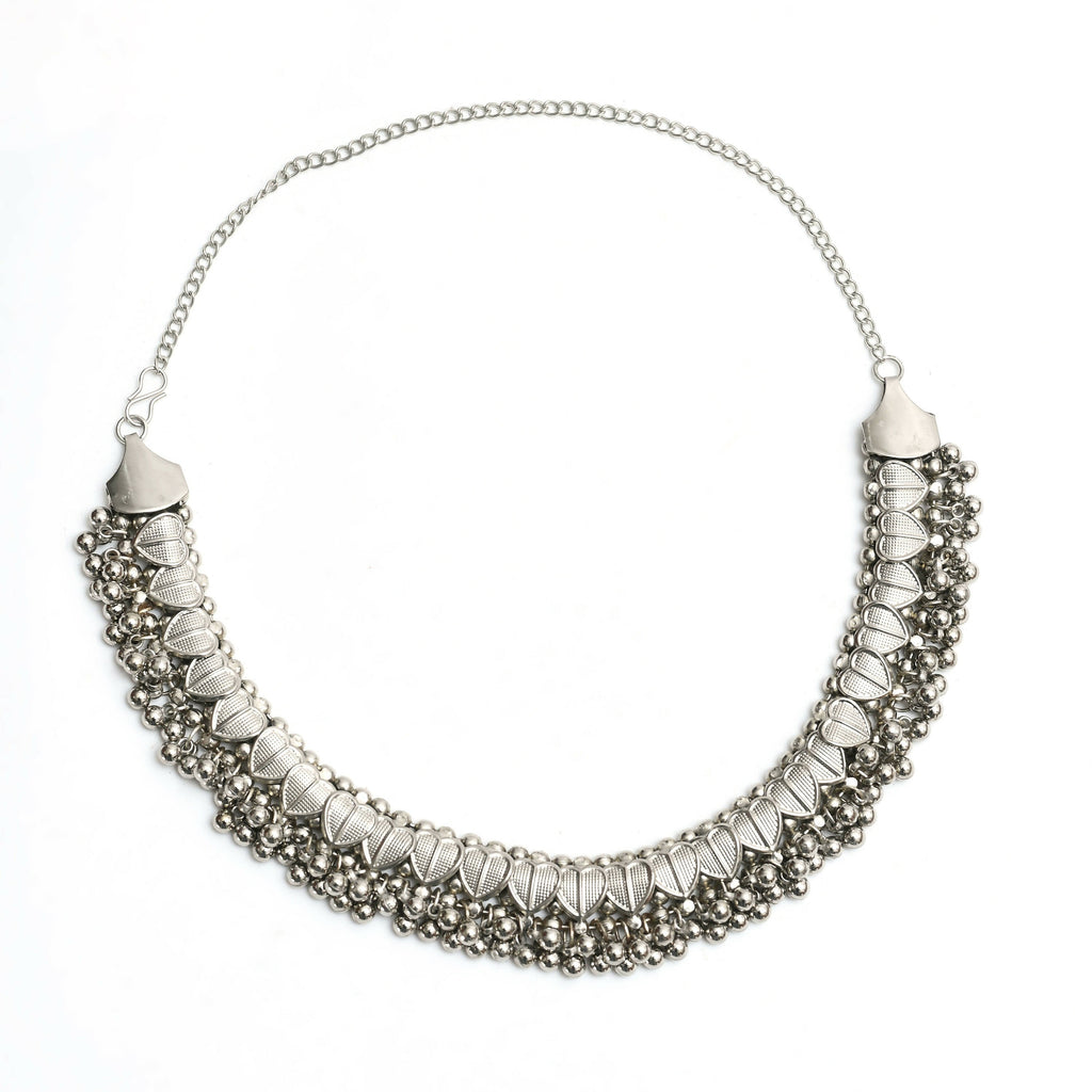 Oxidised Silver-Plated Heart Design Choker Necklace Set