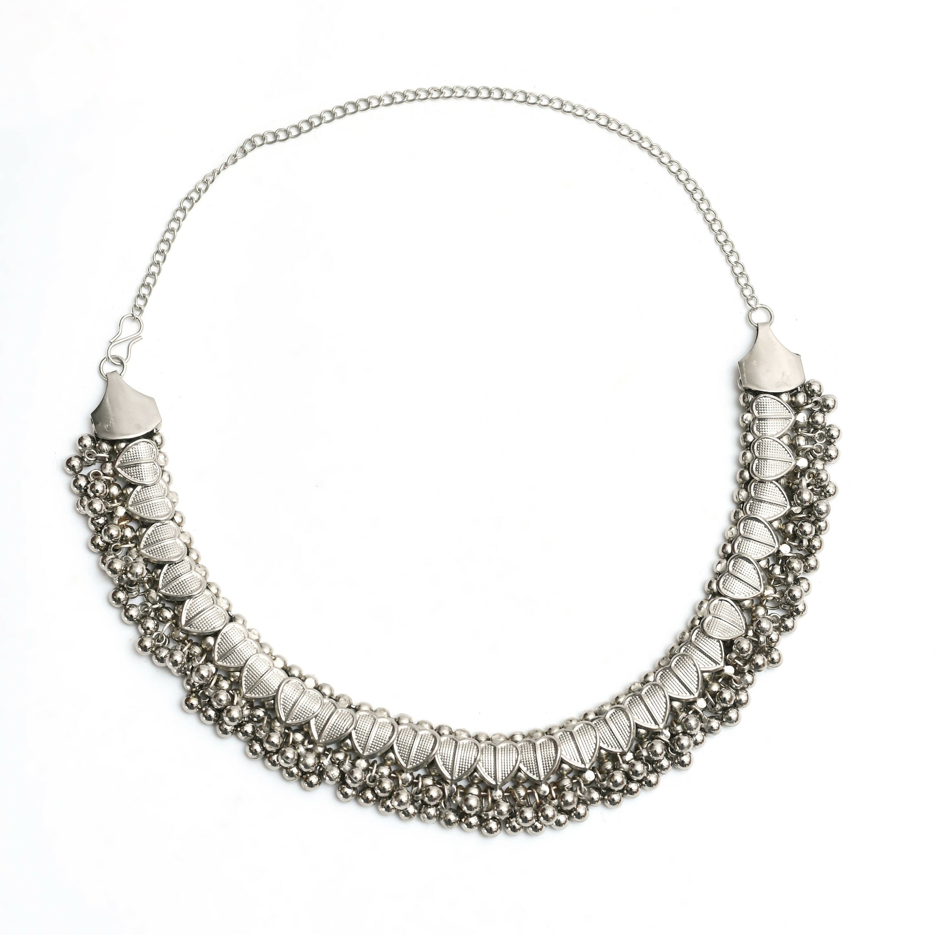 Oxidised Silver-Plated Heart Design Choker Necklace Set