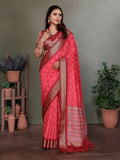 Joban Fashion Carrot Red Woven Design Banarasi Silk Sarees
