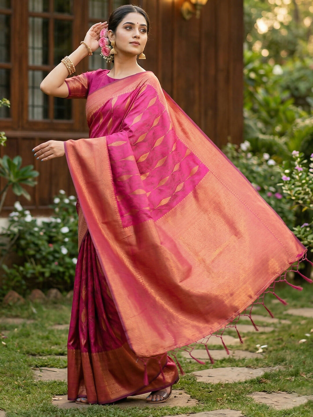 Lite Pink Silk Blend Saree with Matching Blouse Piece