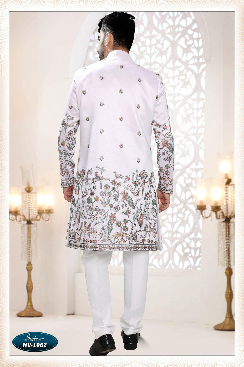 Men's White Straight Silk Kurta Set with Thread and Sequence Work