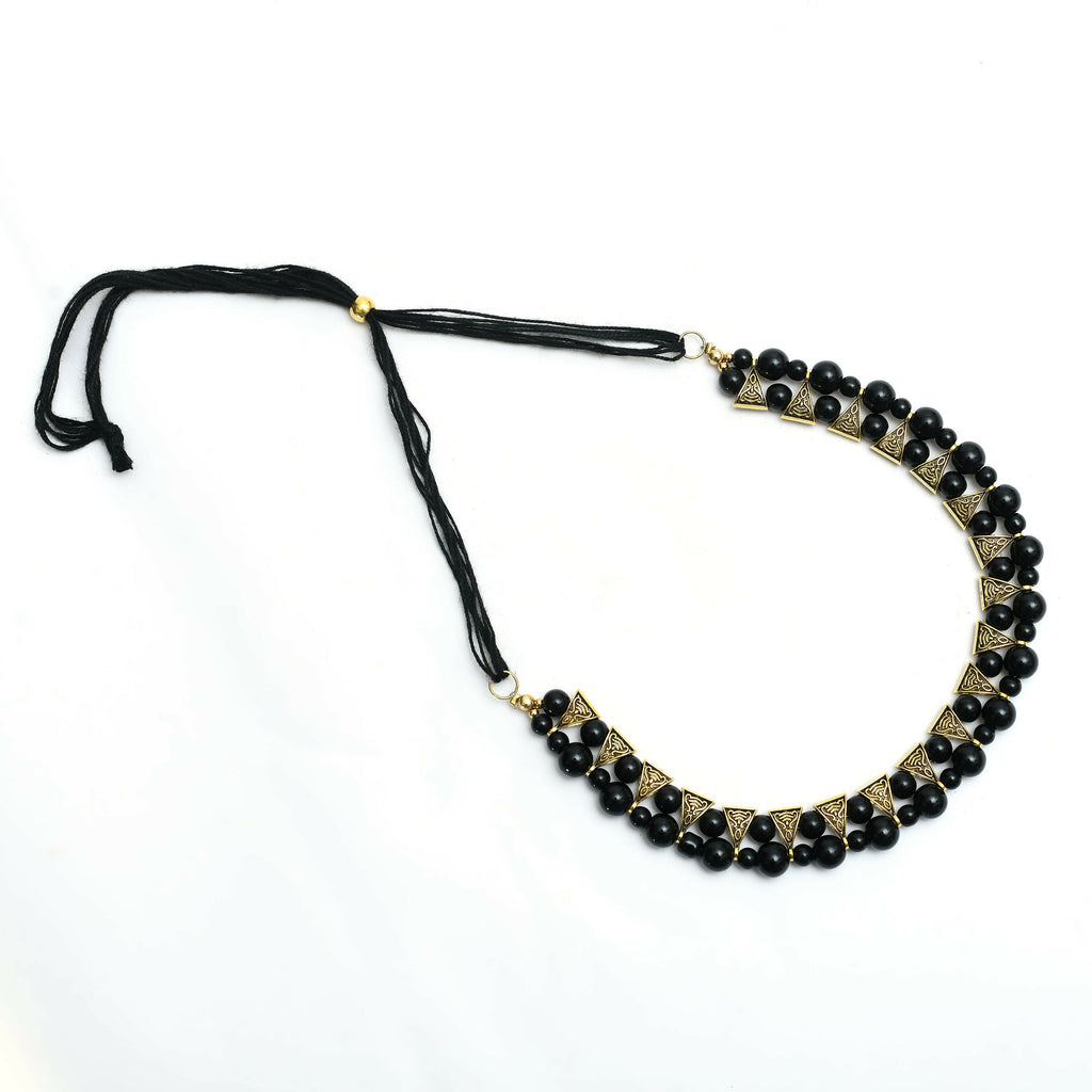 Gold-Polished Pearl Work Choker Necklace in Black and Gold
