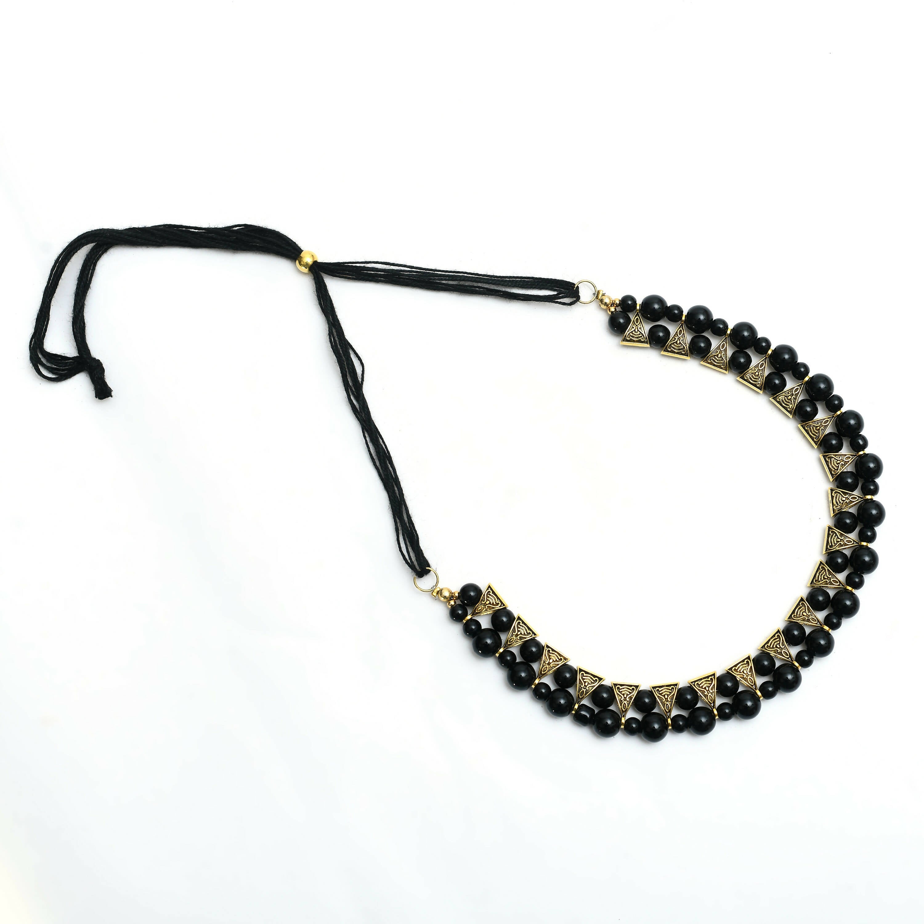 Gold-Polished Pearl Work Choker Necklace in Black and Gold