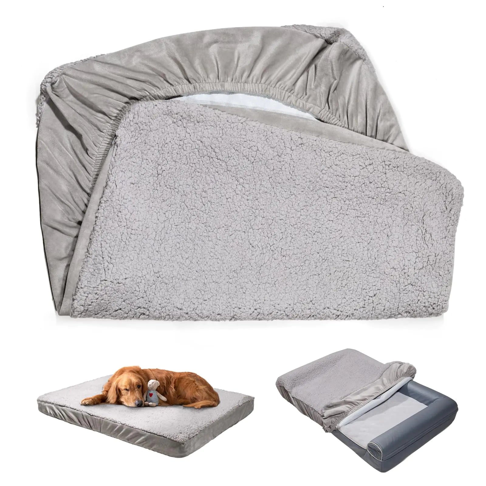 Sunsleek Dog Bed Cover Replacement Washable Dog Sofa Cover Pet Hair Easy to Clean Waterproof Dog Pillow Cover Quilted Ultra Soft Plush Pet Bed Cover for Dog/Cat 36x27 Inches Cover Only