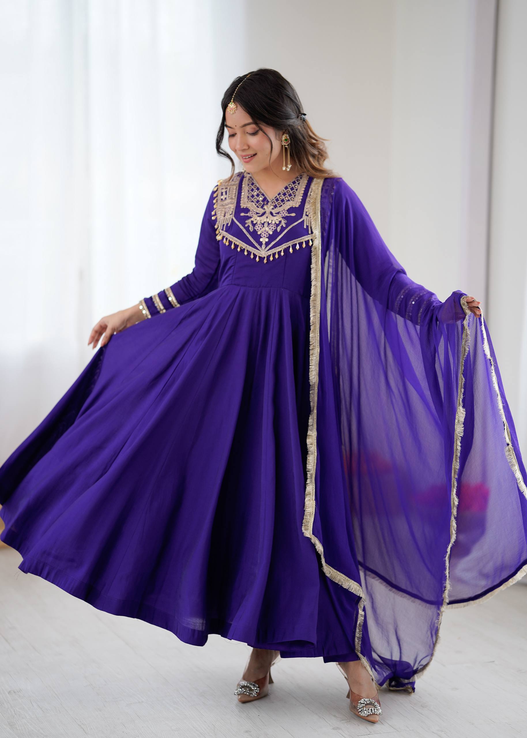 Blue Roman Silk Anarkali Suit with Coding Embroidery