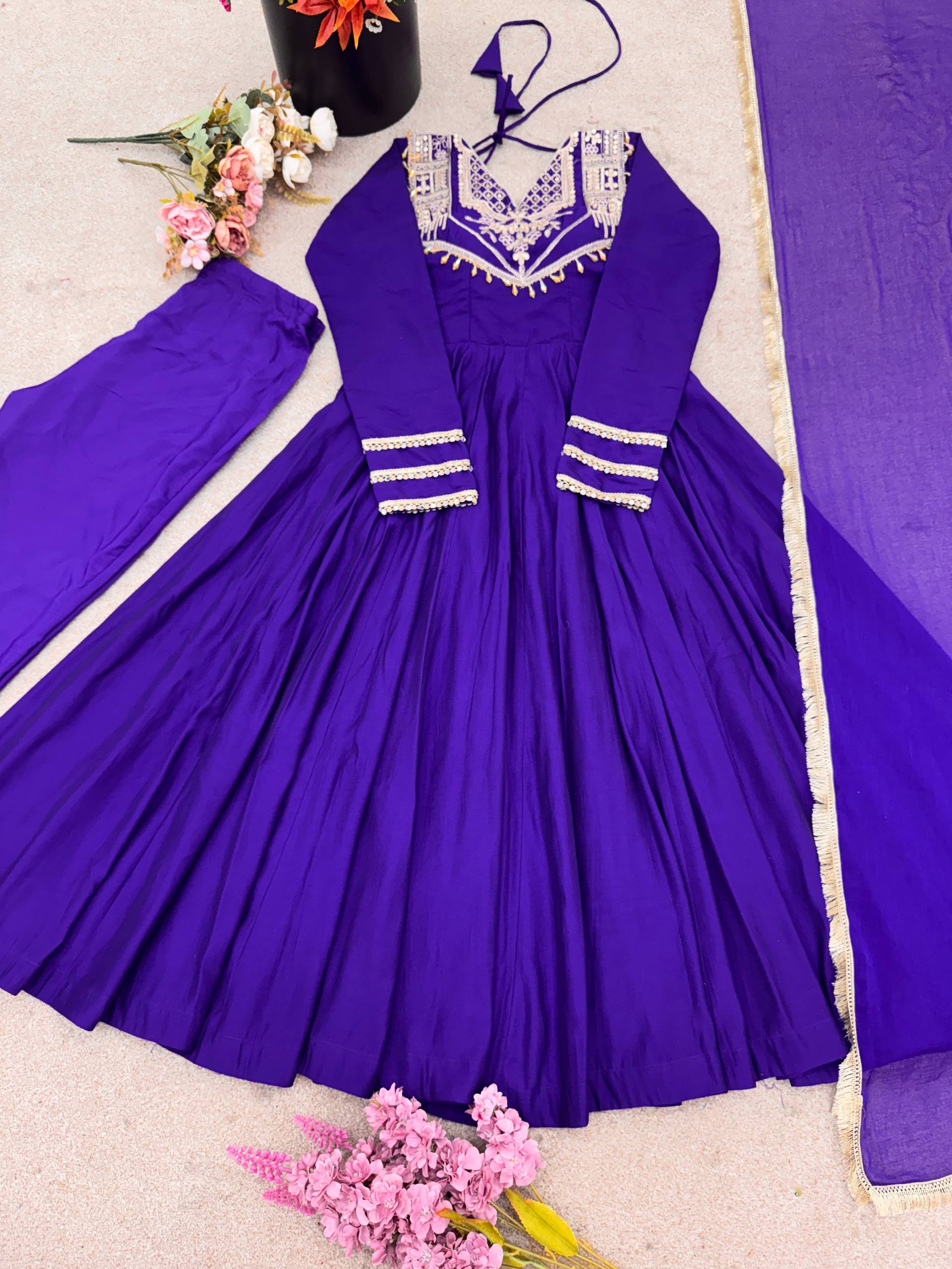 Blue Roman Silk Anarkali Gown with Intricate Coding Work
