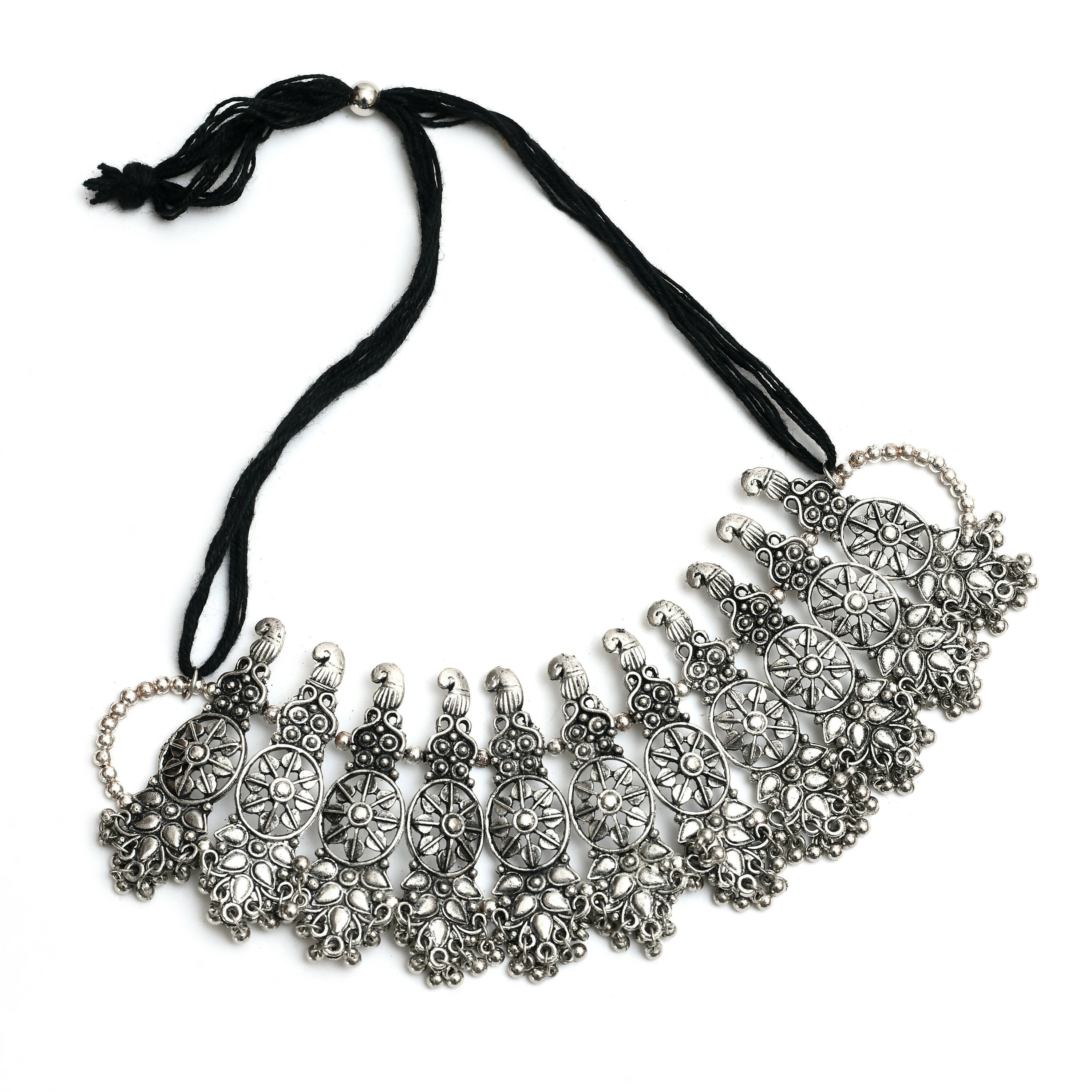 Johar Kamal Oxidised Silver-Plated Brass Temple Choker Necklace Set