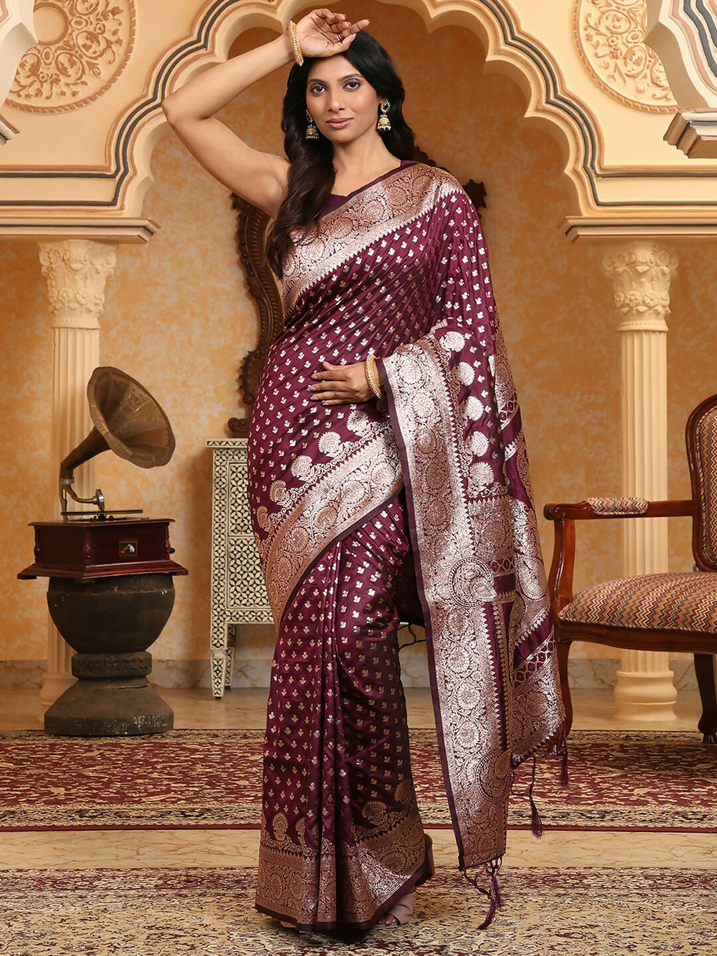 Royal Purple Banarasi Silk Saree with Blouse Piece