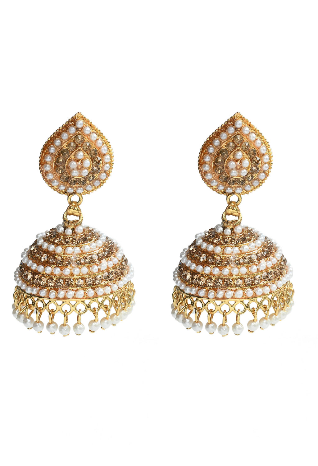 Johar Kamal Leaf Design Jhumka Earrings with Stones and Pearls