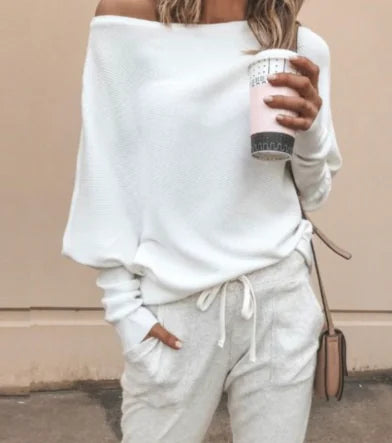 Women's Loose V-Neck Long Sleeve Waffle Knit Pullover Top - Image 8