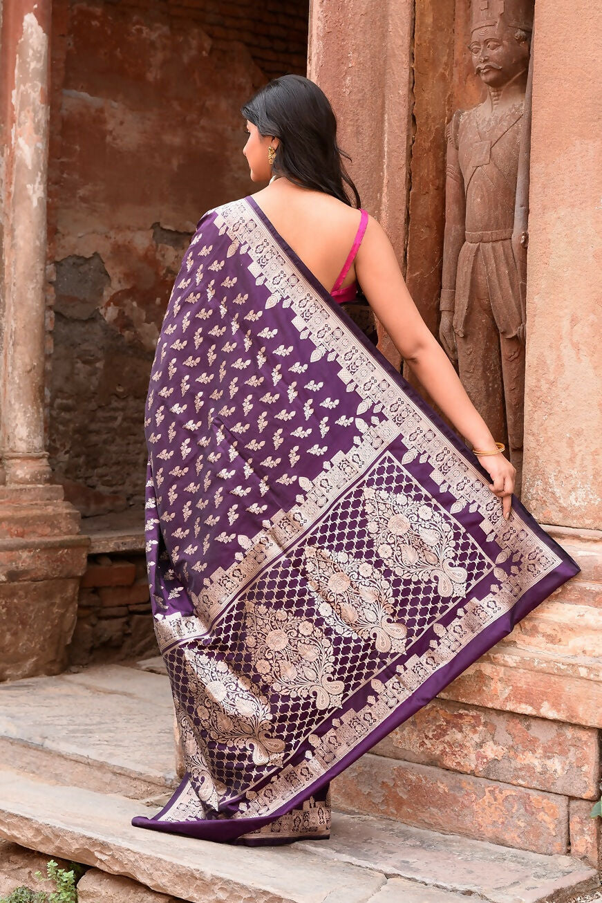 Plum Purple Katan Pure Handloom Banarasi Silk Saree
