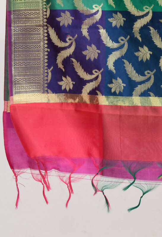 Multi-Color Banarsi Silk Floral Woven Dupatta