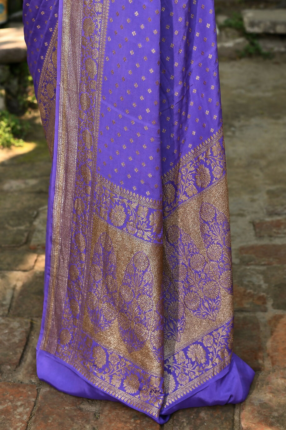 Lavender Crepe Chiffon Banarasi Silk Saree - Pure Handloom