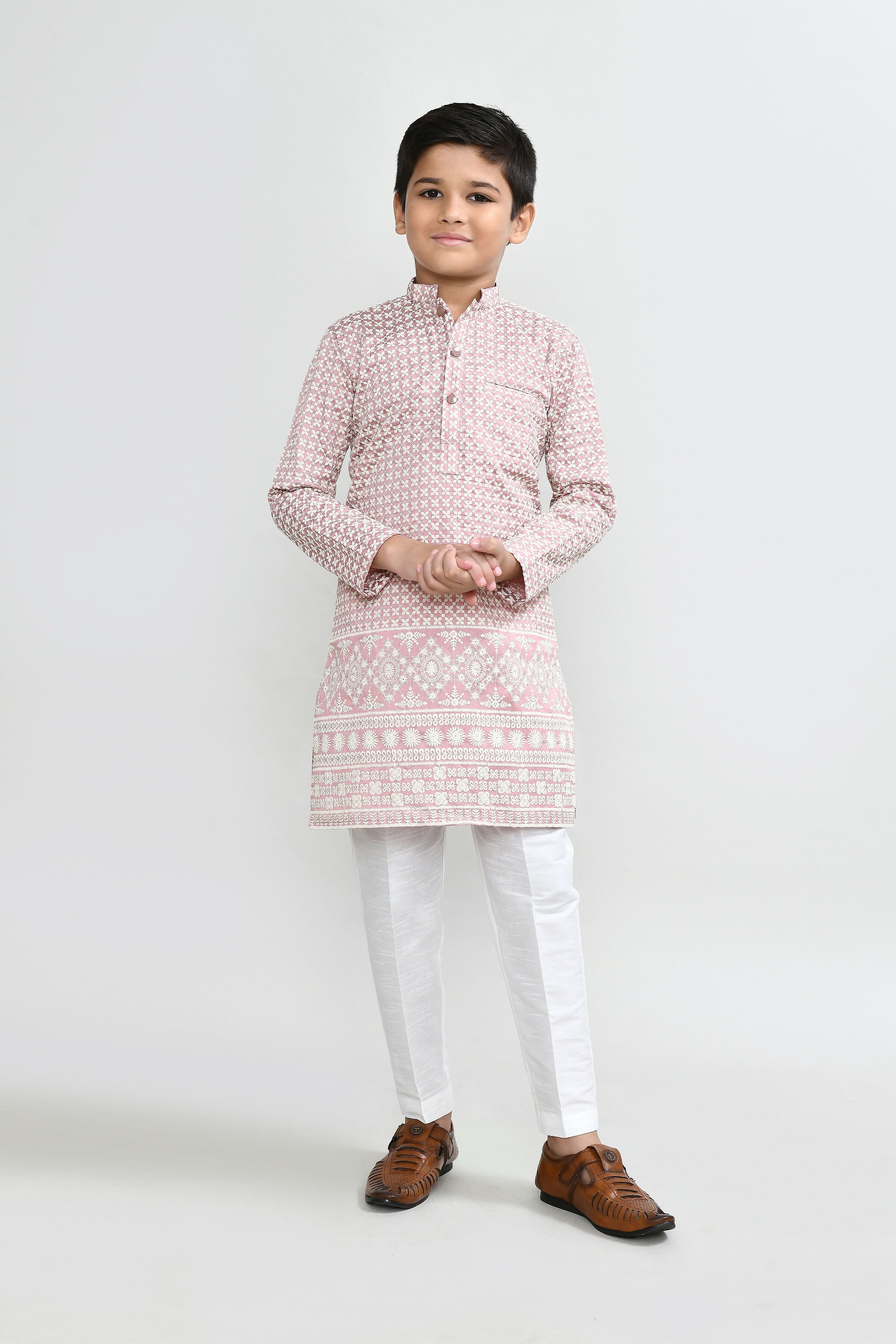 Onion Pink Art Silk Kurta Set with Straight Fit Pants