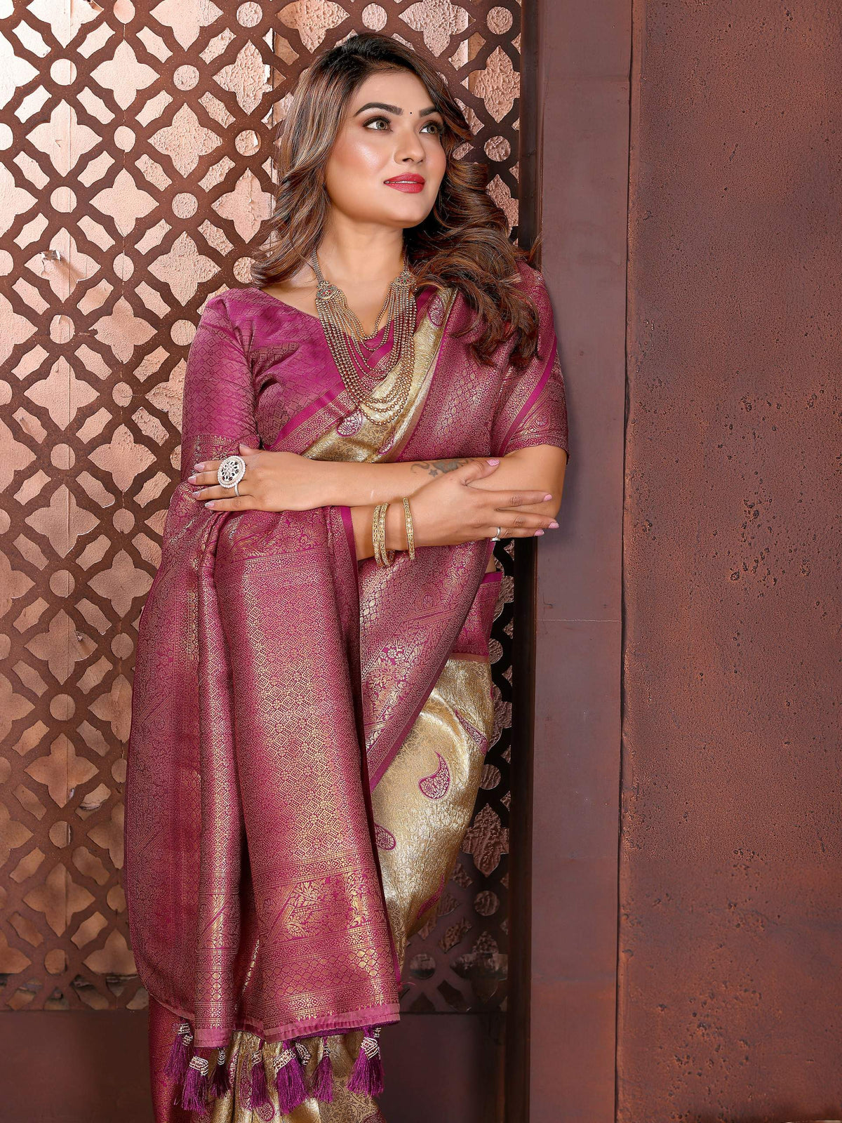 Mustard Tissue Silk Saree with Traditional Weaving