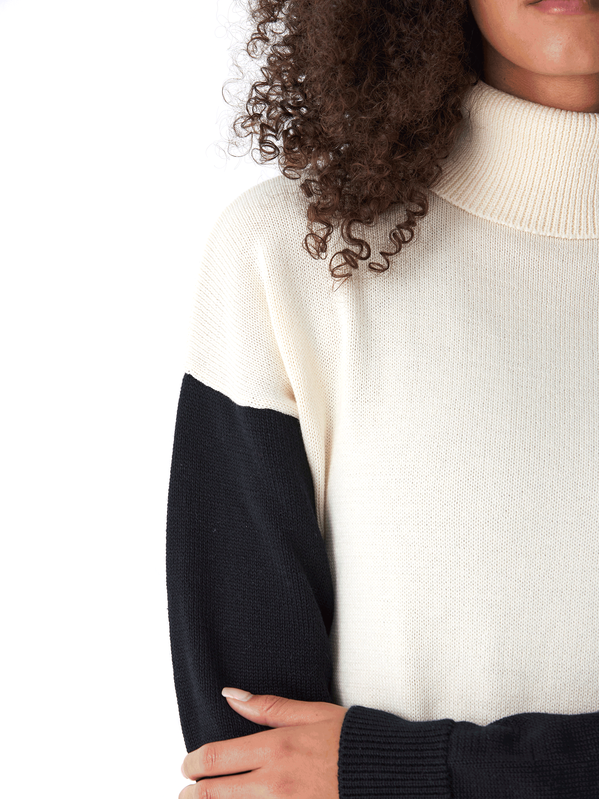 Off-White and Black Colorblock Turtleneck Knit Sweater