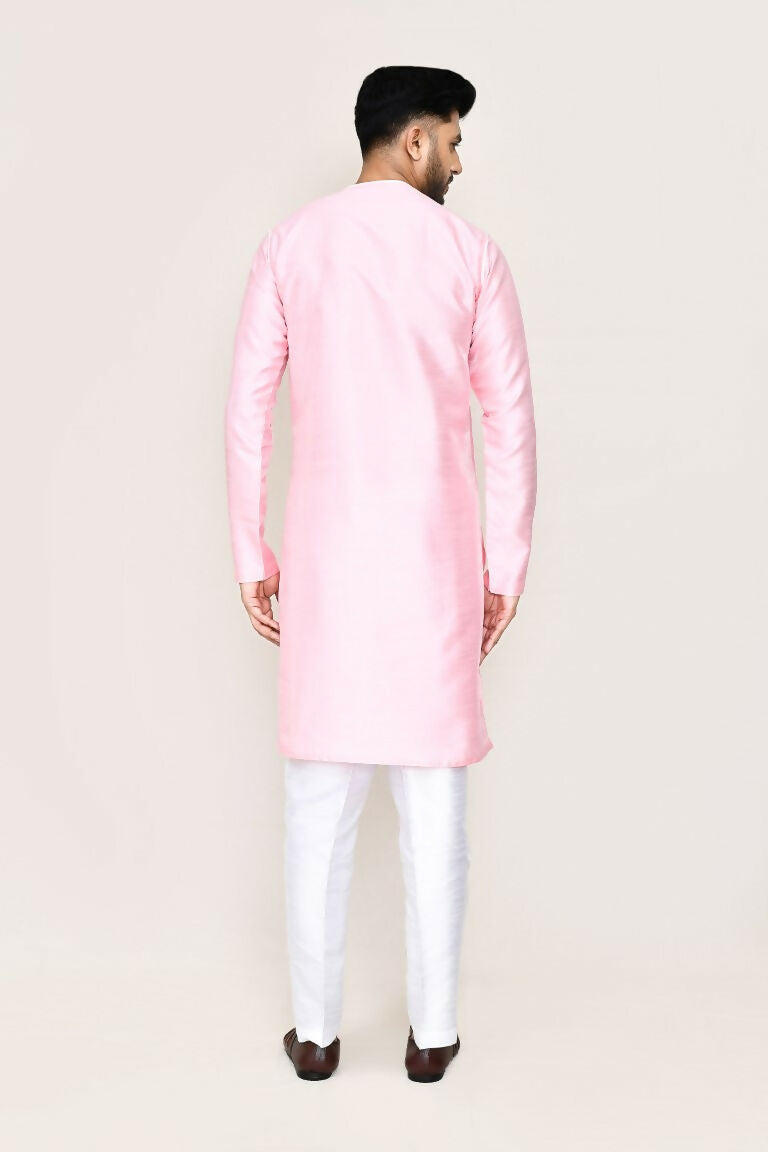 Pink Art Silk Kurta With Straight Fit Pant Set