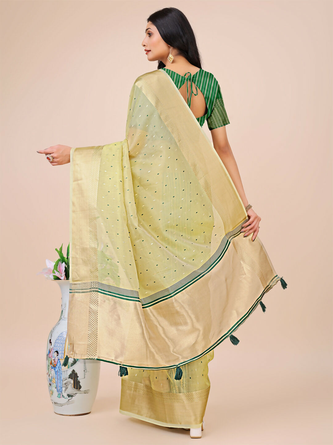 Light Green Organza Saree with Matching Blouse Piece