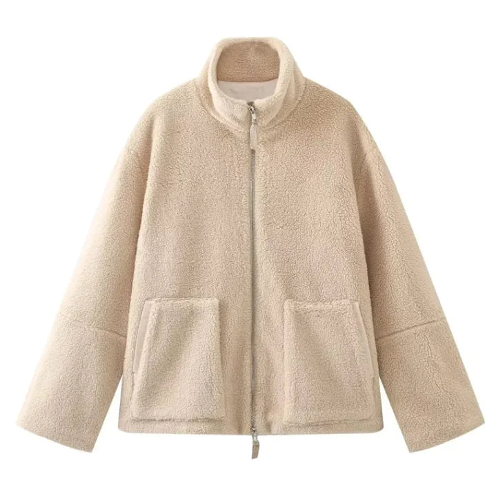 Women's Sherpa Fleece Zip-Up Coat with Stand-Up Collar - Image 14
