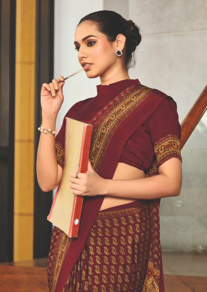 Red Crepe Silk Saree with Traditional Print for Party Wear
