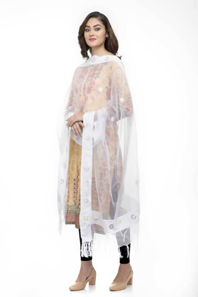White Organza Gota Flower Dupatta for Wedding Occasions