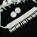 Off-white handcrafted pearl choker necklace with matching earrings set