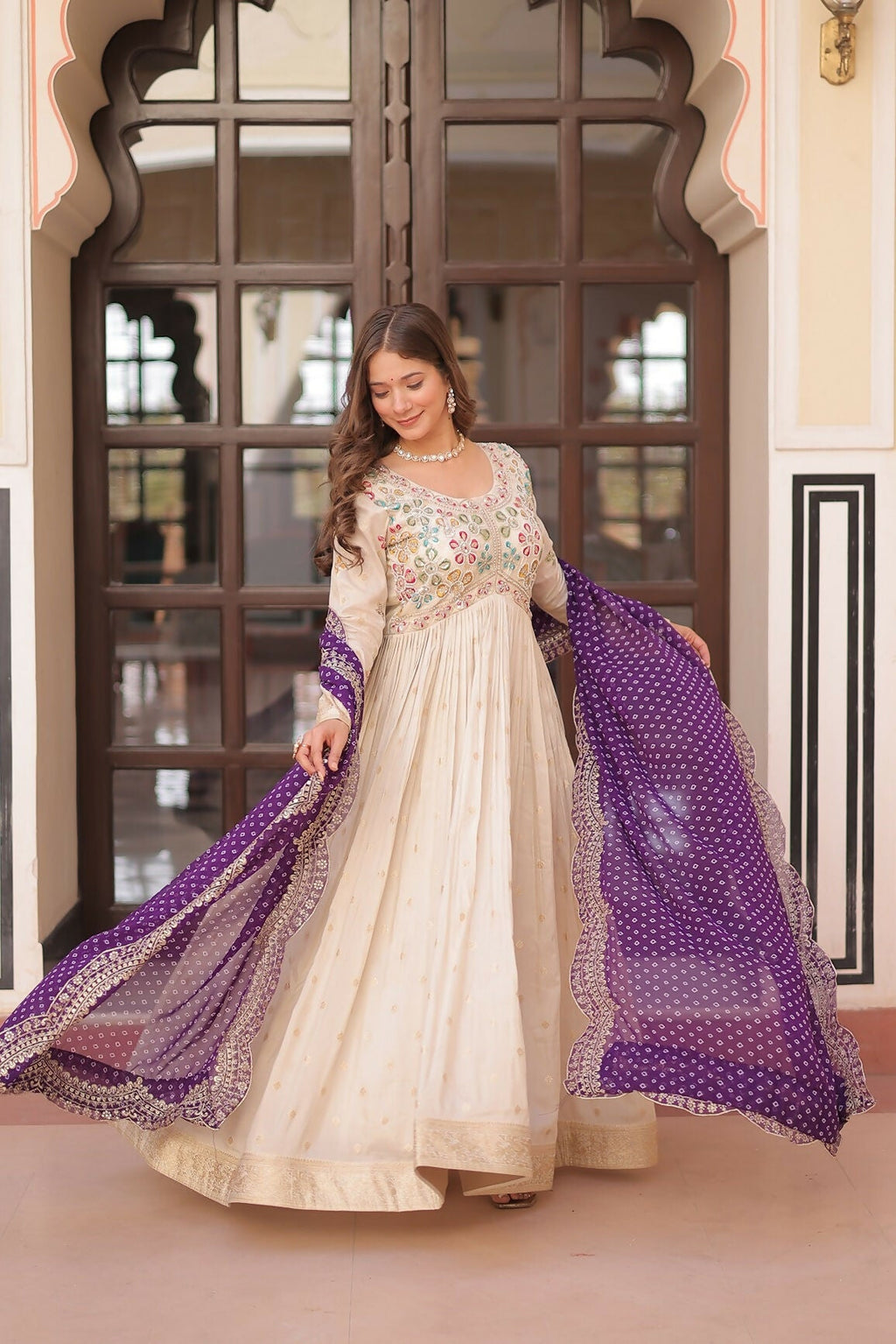 Joban Fashion Purple Jacquard Sequence Embroidery Work Kurta Set