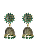 Beautiful Kundan work Jhumka earrings with green beads for girls and women