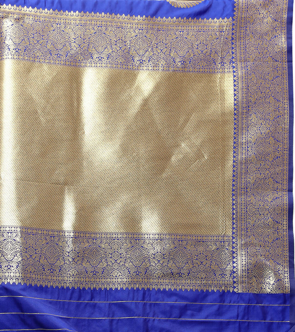 Blue Soft Silk Saree with Traditional Gold Zari Weaving Design