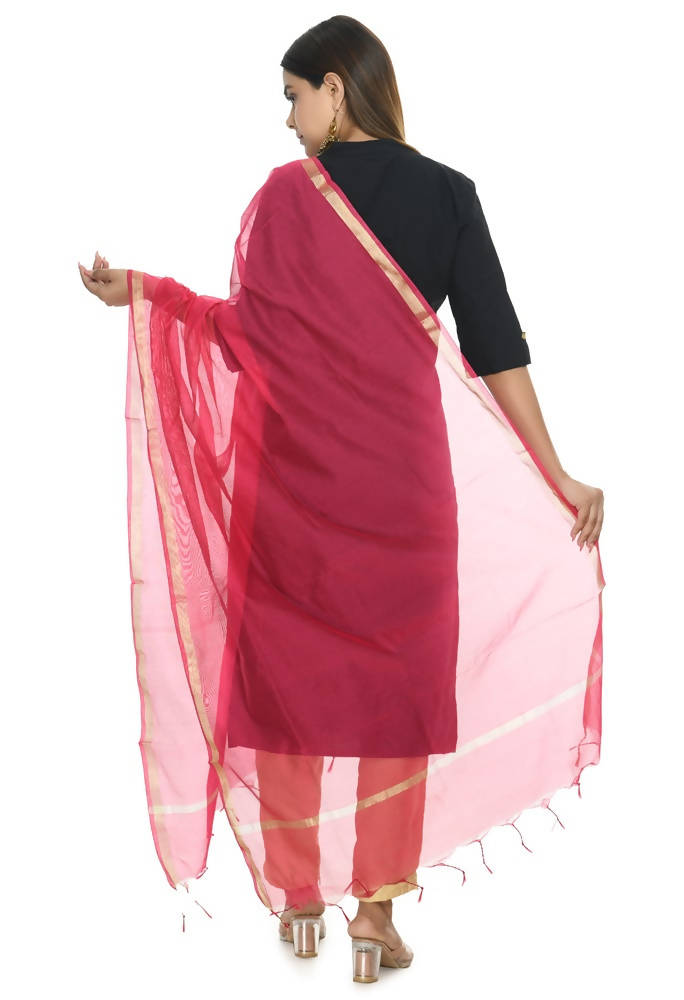 Magenta Banarsi Piping Dupatta with Chanderi Silk Blend