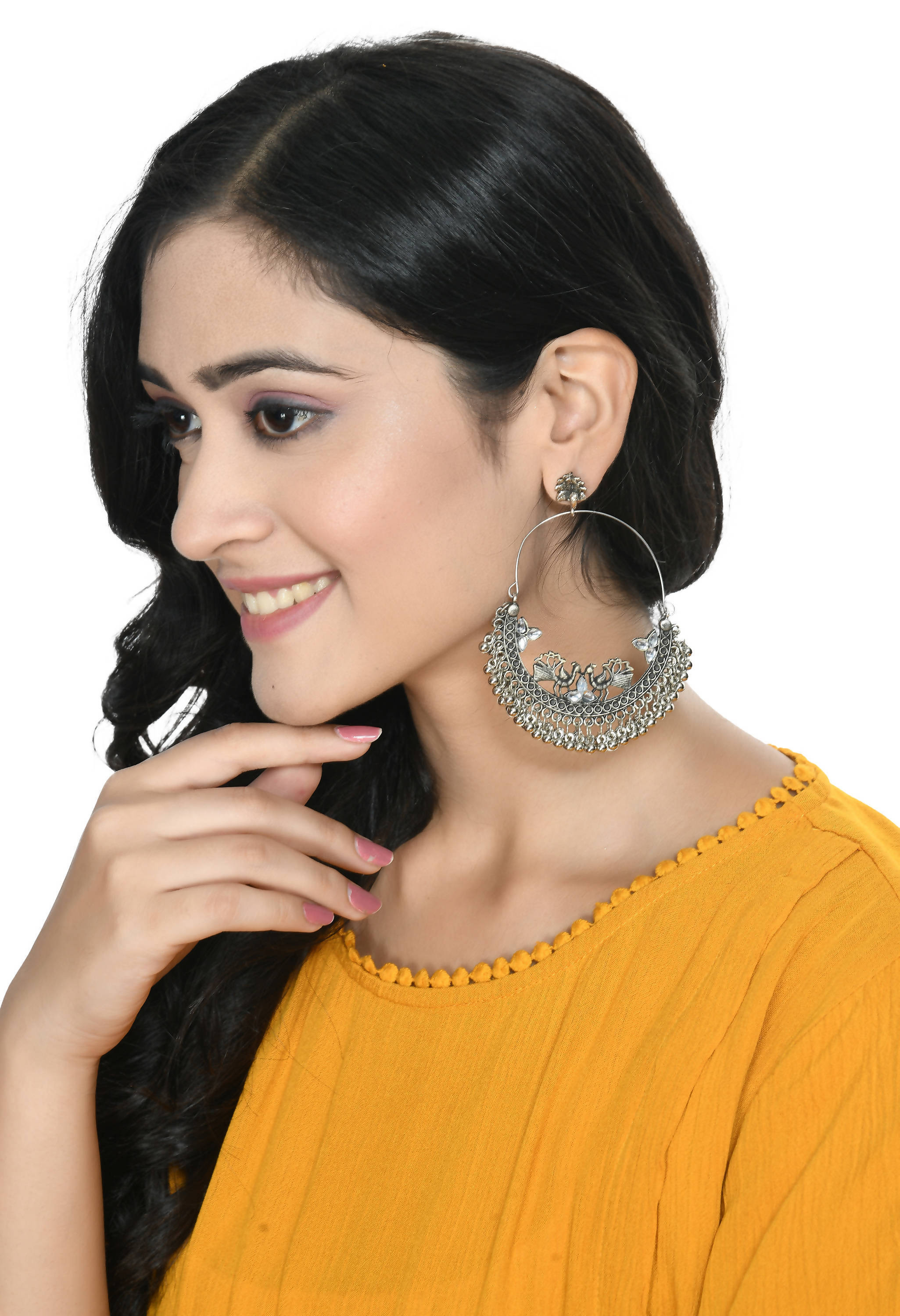 Silver Peacock Design Chandbali Earrings for Traditional Looks