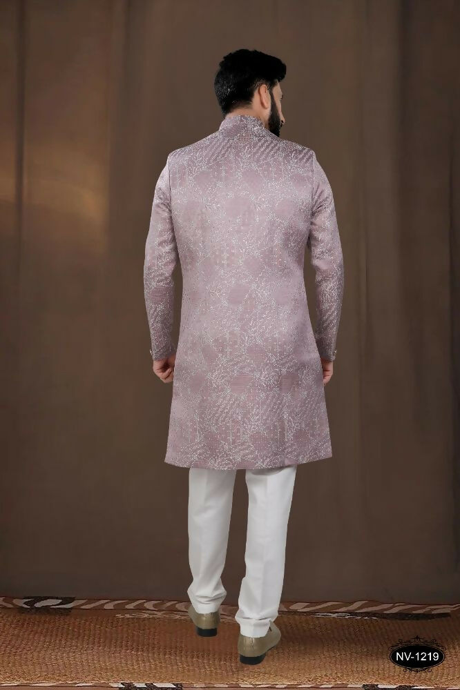 Pink Woven Jacquard Kurta and White Pyjama Set for Toddlers