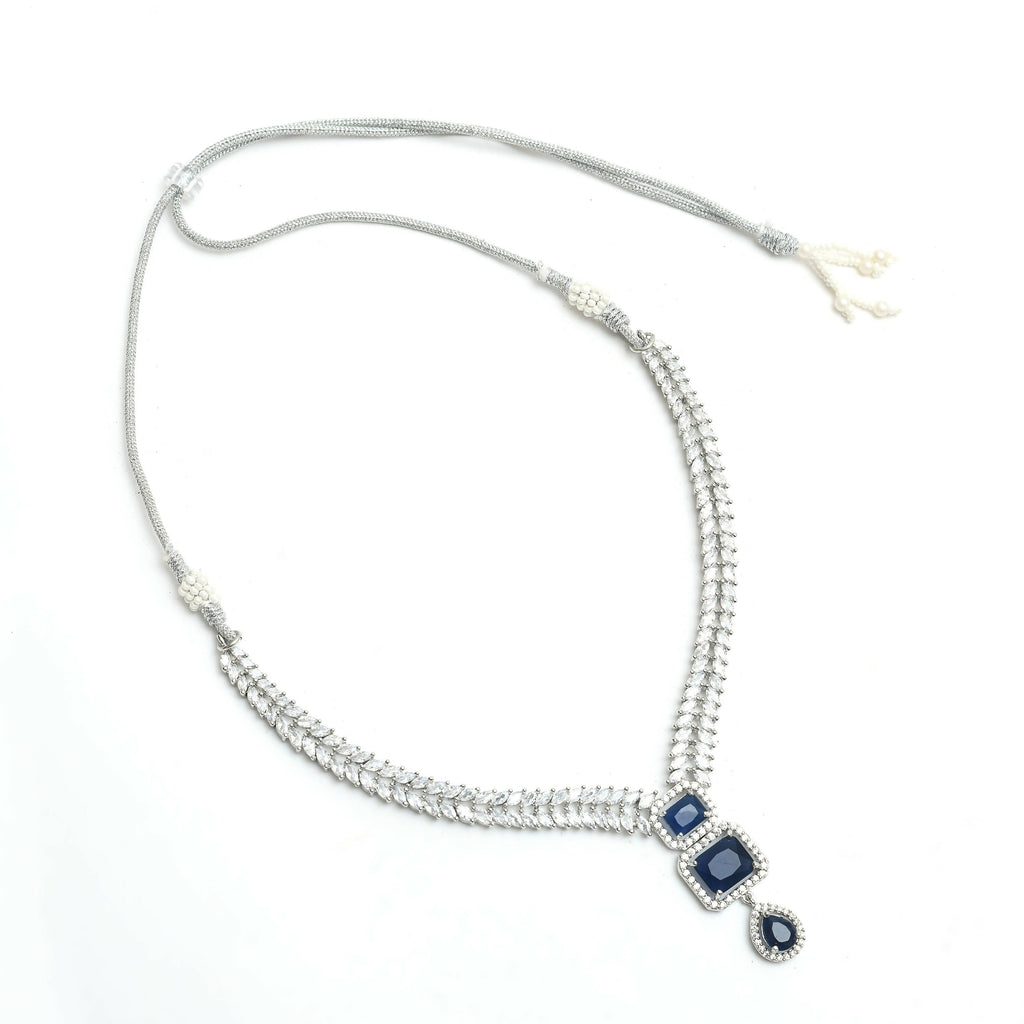 American Diamond Silver-Plated Navy Blue Choker Set